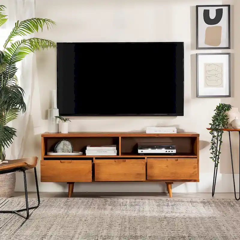 Meuble TV en bois massif Alby 58 pouces de Middlebrook, style Mid-Century