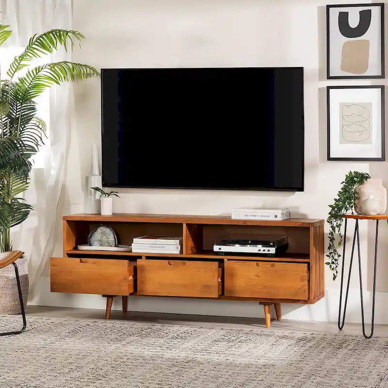 Meuble TV en bois massif Alby 58 pouces de Middlebrook, style Mid-Century