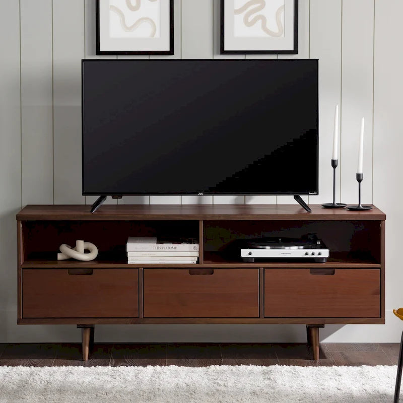 Meuble TV en bois massif Alby 58 pouces de Middlebrook, style Mid-Century