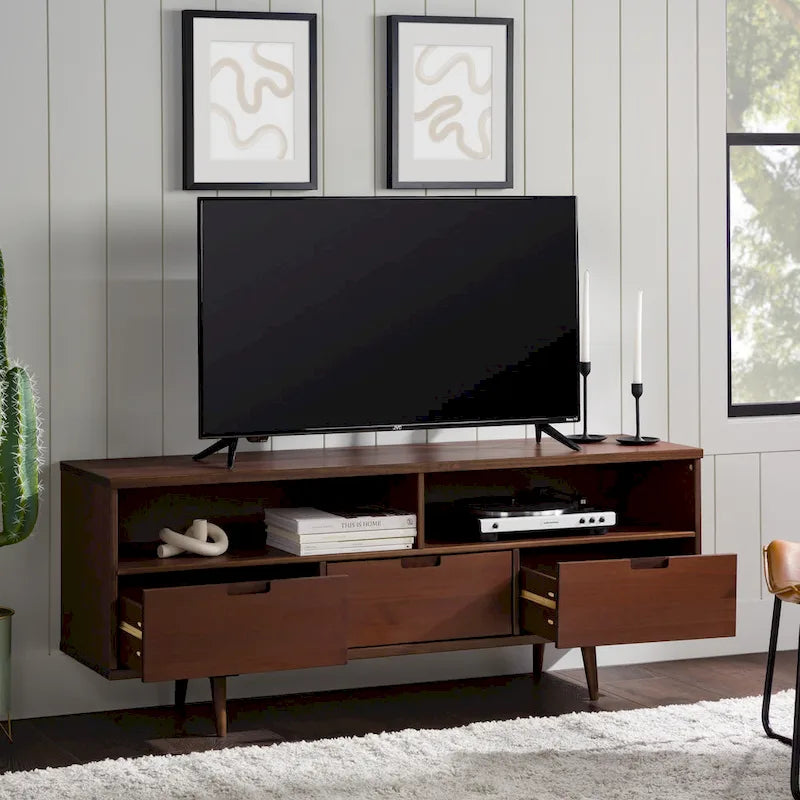 Meuble TV en bois massif Alby 58 pouces de Middlebrook, style Mid-Century
