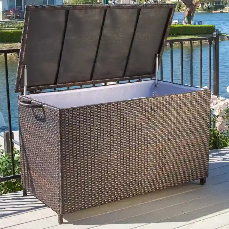 Boîte à coussins d'extérieur en osier brun de petite taille par Christopher Knight Home - 52.75 L x 26.00 W x 30.25 H