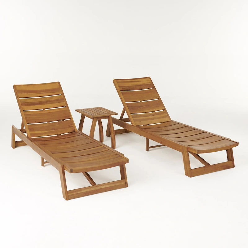 Ensemble de trois chaises longues d'extérieur en bois d'acacia Mahi de Christopher Knight Home