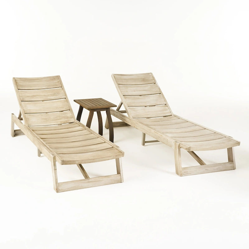 Ensemble de trois chaises longues d'extérieur en bois d'acacia Mahi de Christopher Knight Home