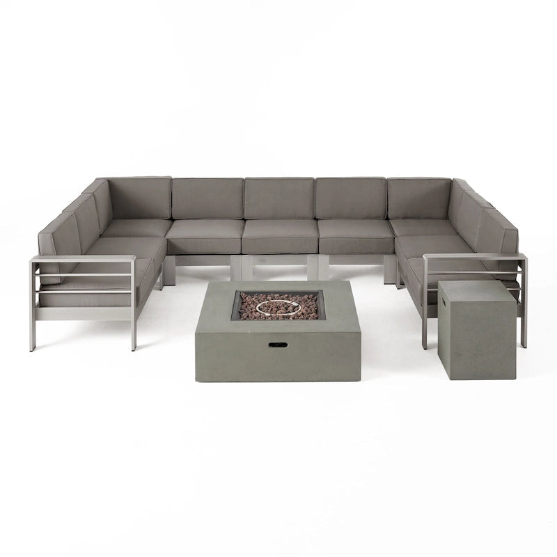 Ensemble de sectionnel en U 9 places et foyer Cape Coral en tissu/aluminium par Christopher Knight Home