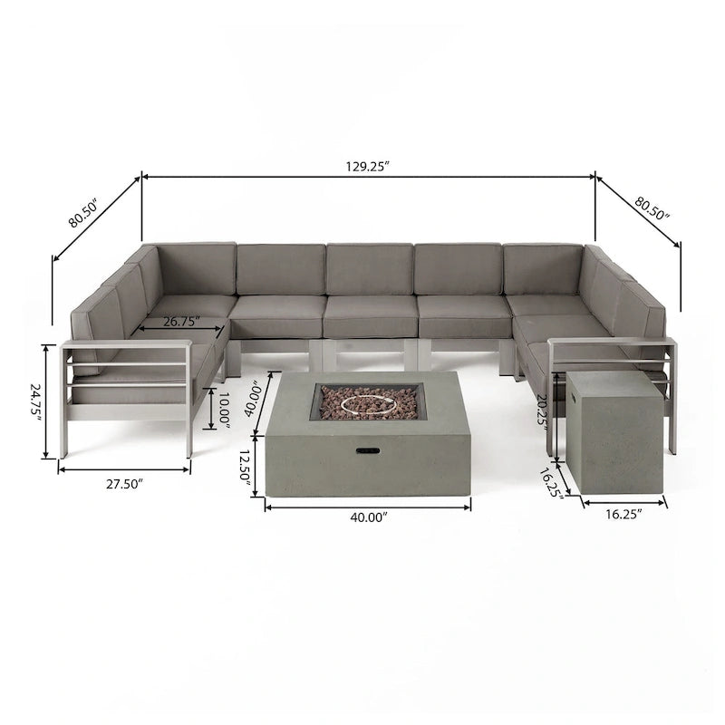 Ensemble de sectionnel en U 9 places et foyer Cape Coral en tissu/aluminium par Christopher Knight Home