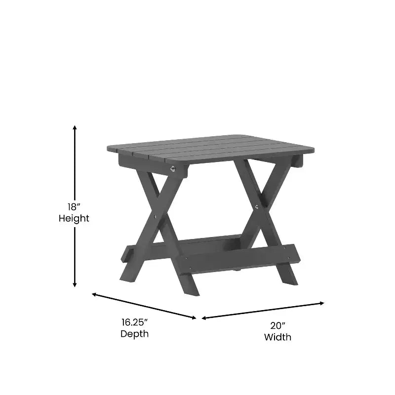 Flash Furniture Monterey Commercial Grade 3-Piece Indoor/Outdoor Adirondack Set with 2 Adjustable HDPE Loungers with Cup Holders and Folding Side Table