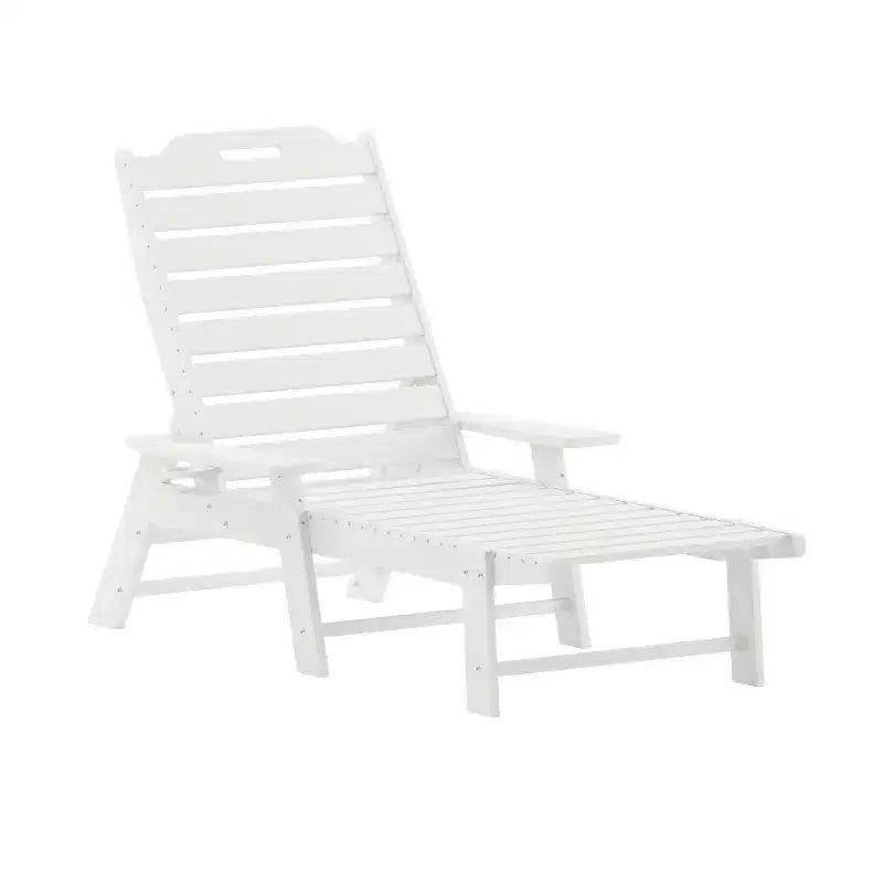 Flash Furniture Monterey Commercial Grade 3-Piece Indoor/Outdoor Adirondack Set with 2 Adjustable HDPE Loungers with Cup Holders and Folding Side Table