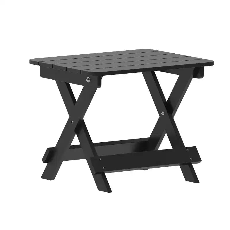 Flash Furniture Monterey Commercial Grade 3-Piece Indoor/Outdoor Adirondack Set with 2 Adjustable HDPE Loungers with Cup Holders and Folding Side Table