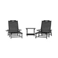 Flash Furniture Monterey Commercial Grade 3-Piece Indoor/Outdoor Adirondack Set with 2 Adjustable HDPE Loungers with Cup Holders and Folding Side Table