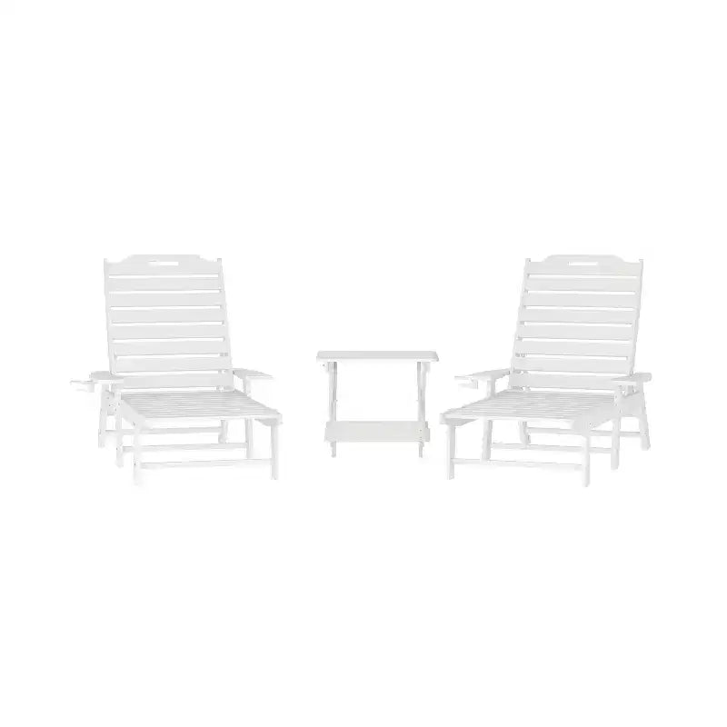 Flash Furniture Monterey Commercial Grade 3-Piece Indoor/Outdoor Adirondack Set with 2 Adjustable HDPE Loungers with Cup Holders and Folding Side Table