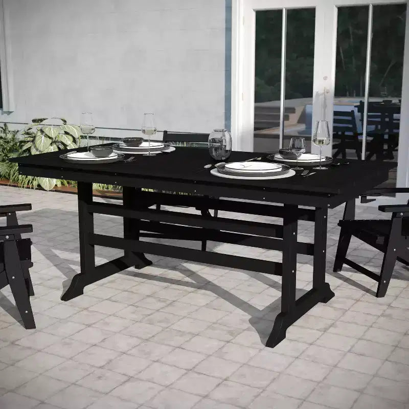 Ensemble de salle à manger Adirondack 7 pièces Emma et Oliver avec table rectangulaire d'intérieur/extérieur de 183 cm en PEHD recyclé et 6 chaises avec porte-gobelets