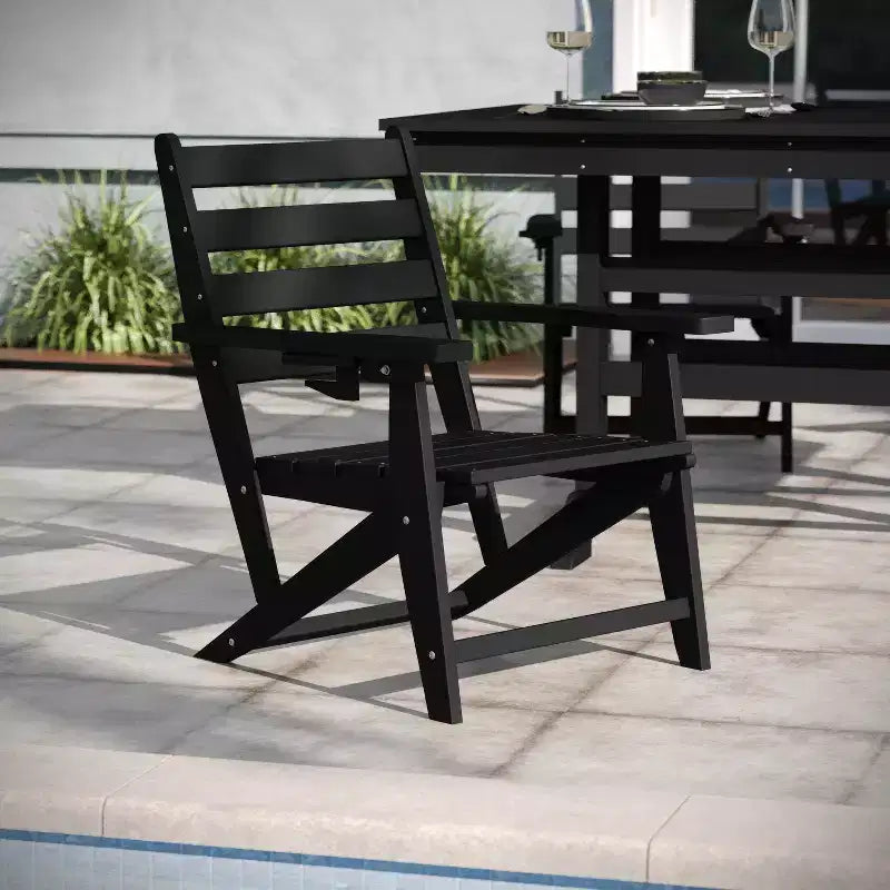 Ensemble de salle à manger Adirondack 7 pièces Emma et Oliver avec table rectangulaire d'intérieur/extérieur de 183 cm en PEHD recyclé et 6 chaises avec porte-gobelets