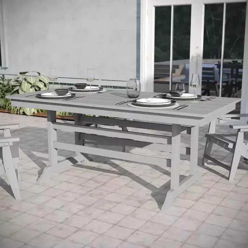 Ensemble de salle à manger Adirondack 7 pièces Emma et Oliver avec table rectangulaire d'intérieur/extérieur de 183 cm en PEHD recyclé et 6 chaises avec porte-gobelets