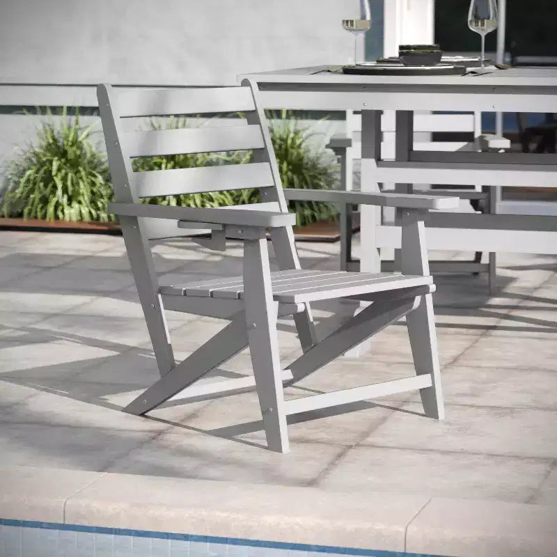 Ensemble de salle à manger Adirondack 7 pièces Emma et Oliver avec table rectangulaire d'intérieur/extérieur de 183 cm en PEHD recyclé et 6 chaises avec porte-gobelets