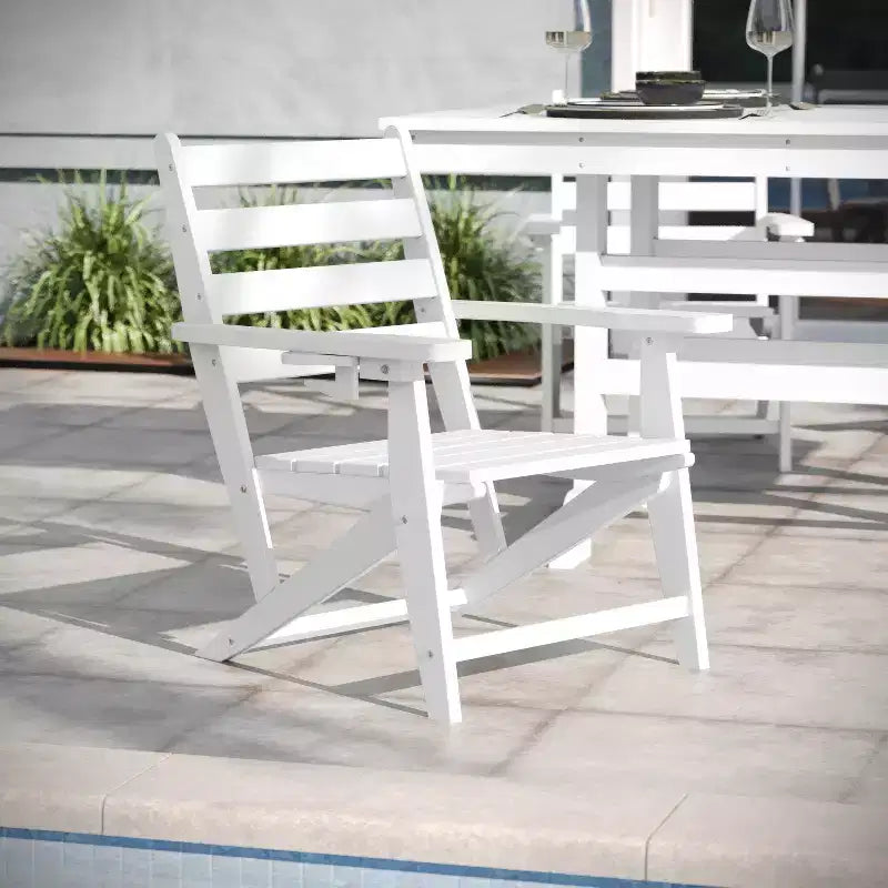 Ensemble de salle à manger Adirondack 7 pièces Emma et Oliver avec table rectangulaire d'intérieur/extérieur de 183 cm en PEHD recyclé et 6 chaises avec porte-gobelets