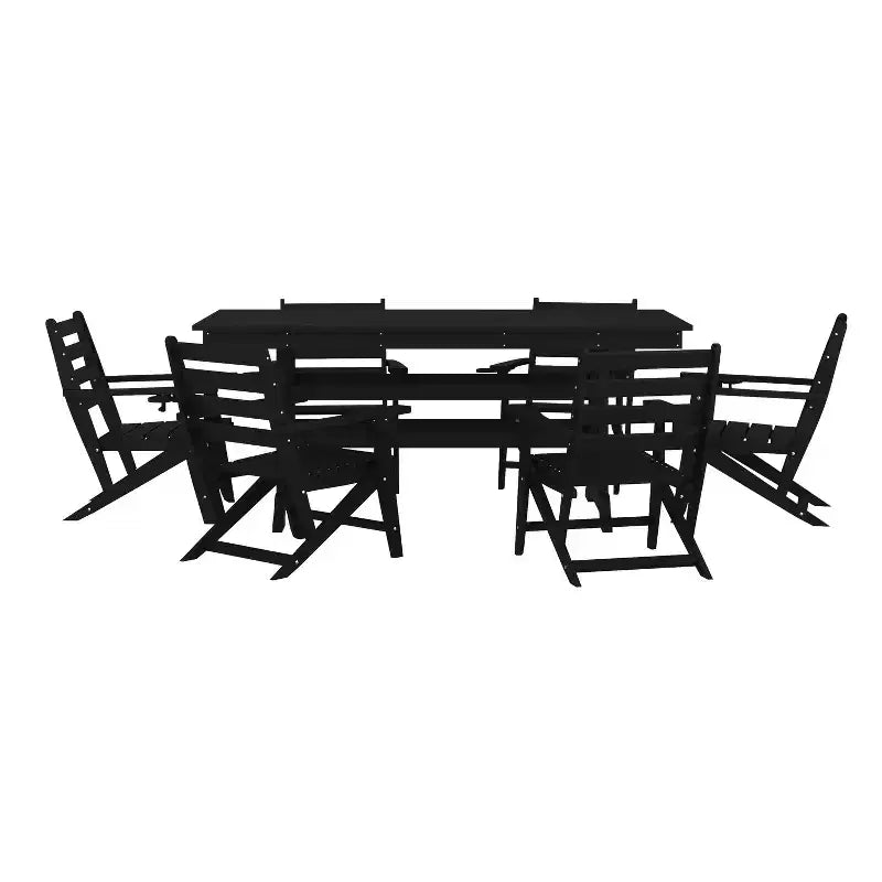Ensemble de salle à manger Adirondack 7 pièces Emma et Oliver avec table rectangulaire d'intérieur/extérieur de 183 cm en PEHD recyclé et 6 chaises avec porte-gobelets