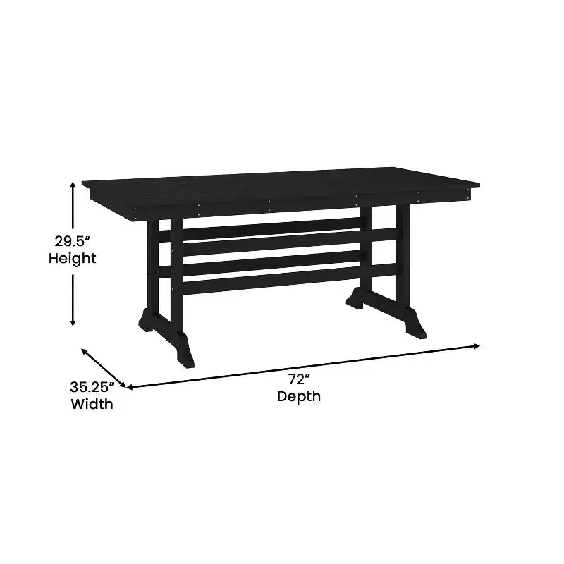 Flash Furniture Tolleson Ensemble repas Adirondack commercial 7 pièces avec table rectangulaire intérieure/extérieure en HDPE recyclé de 72 et 6 chaises avec porte-gobelets