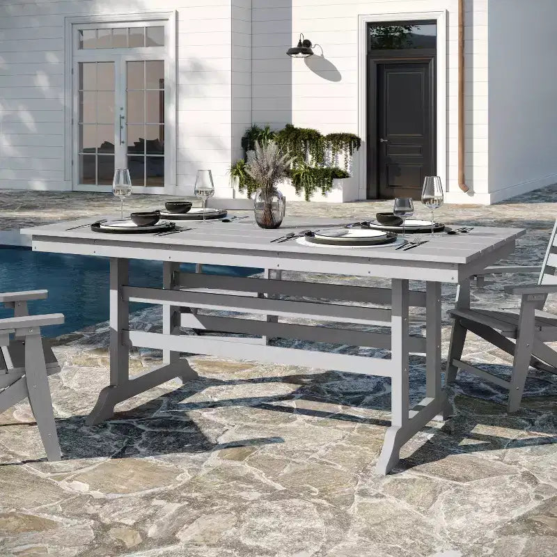 Flash Furniture Tolleson Ensemble repas Adirondack commercial 7 pièces avec table rectangulaire intérieure/extérieure en HDPE recyclé de 72 et 6 chaises avec porte-gobelets