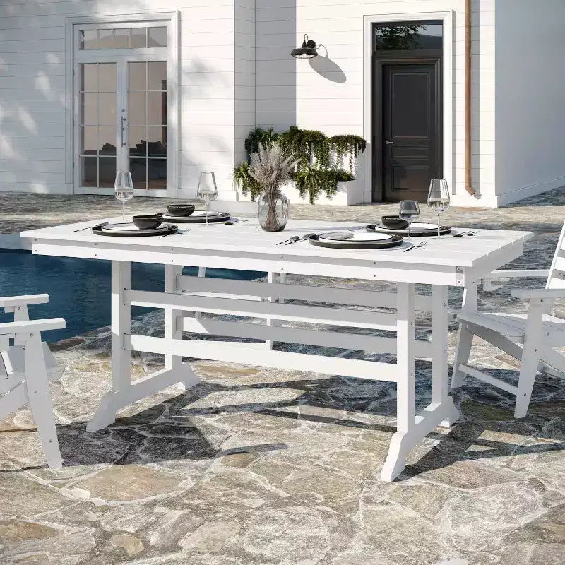 Flash Furniture Tolleson Ensemble repas Adirondack commercial 7 pièces avec table rectangulaire intérieure/extérieure en HDPE recyclé de 72 et 6 chaises avec porte-gobelets