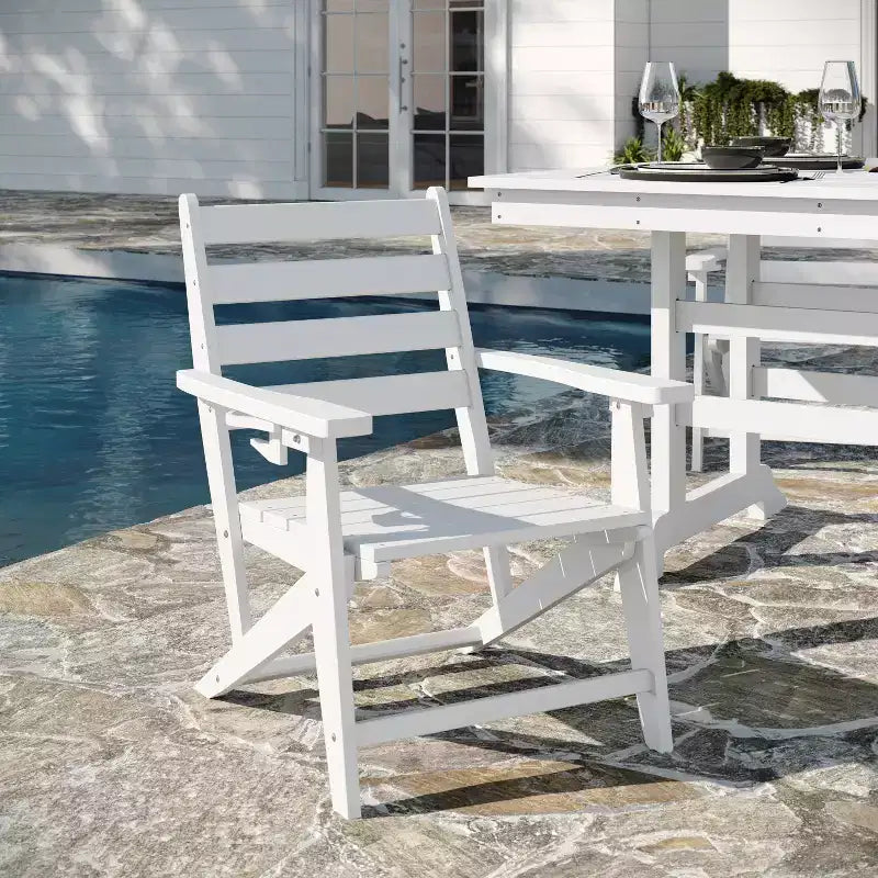 Flash Furniture Tolleson Ensemble repas Adirondack commercial 7 pièces avec table rectangulaire intérieure/extérieure en HDPE recyclé de 72 et 6 chaises avec porte-gobelets