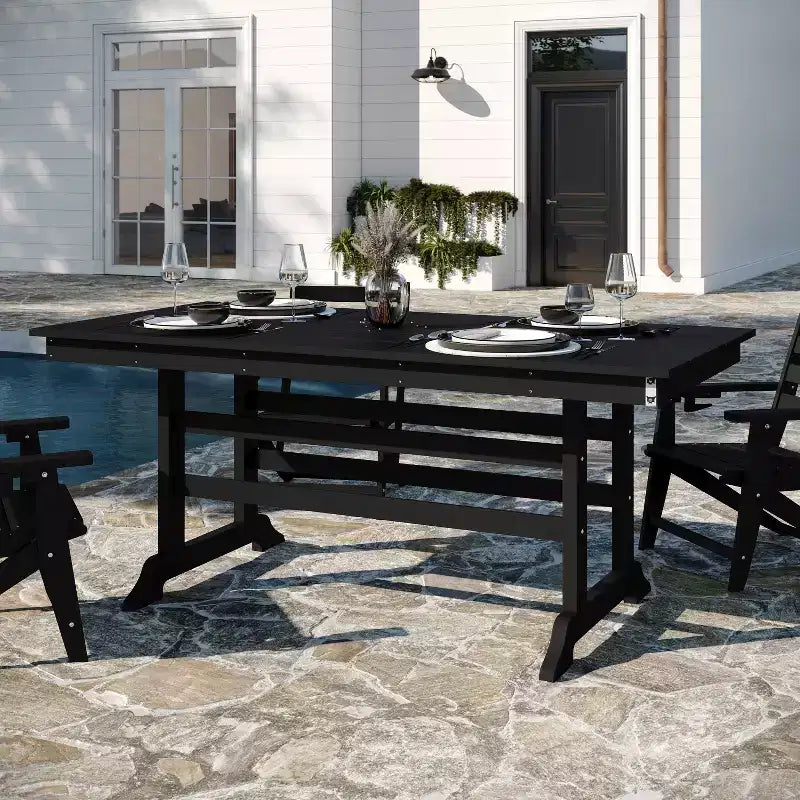 Flash Furniture Tolleson Ensemble repas Adirondack commercial 7 pièces avec table rectangulaire intérieure/extérieure en HDPE recyclé de 72 et 6 chaises avec porte-gobelets