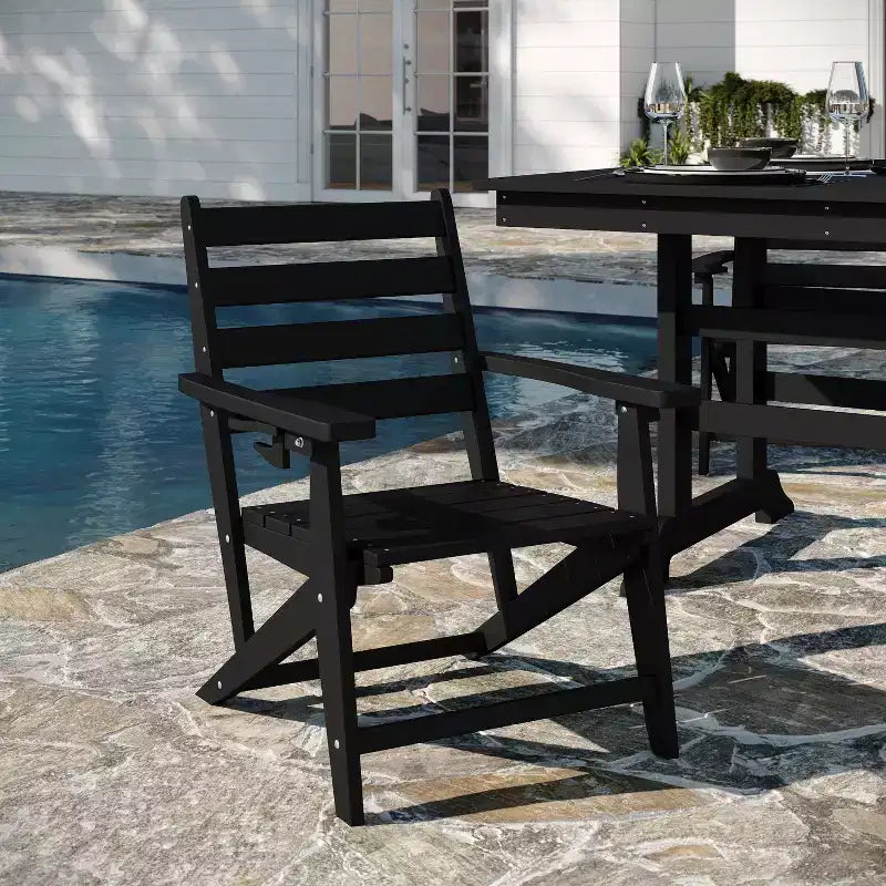Flash Furniture Tolleson Ensemble repas Adirondack commercial 7 pièces avec table rectangulaire intérieure/extérieure en HDPE recyclé de 72 et 6 chaises avec porte-gobelets