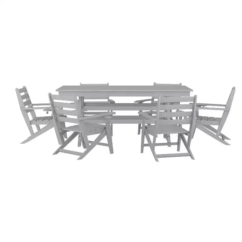 Flash Furniture Tolleson Commercial 7 Piece Adirondack Dining Set with 72 Rectangle Indoor/Outdoor Recycled HDPE Table and 6 Chairs with Cupholders
