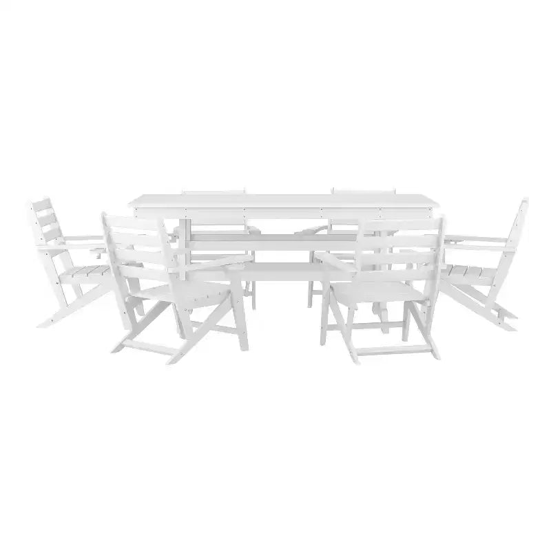 Flash Furniture Tolleson Commercial 7 Piece Adirondack Dining Set with 72 Rectangle Indoor/Outdoor Recycled HDPE Table and 6 Chairs with Cupholders