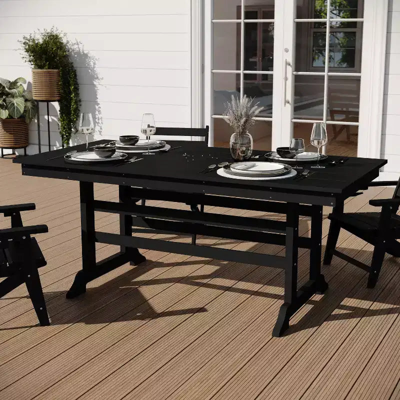 Merrick Lane 7 PC Adirondack Table and Chairs with Fold Out Cupholders in Recycled HDPE