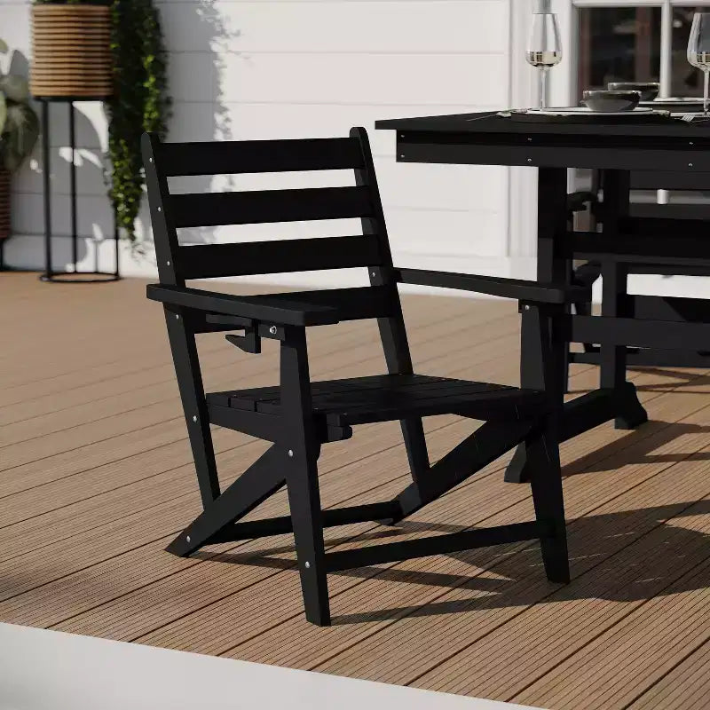 Merrick Lane 7 PC Adirondack Table and Chairs with Fold Out Cupholders in Recycled HDPE