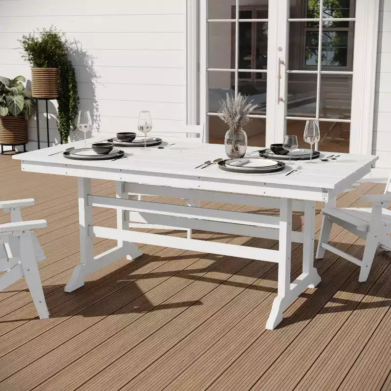 Merrick Lane 7 PC Adirondack Table and Chairs with Fold Out Cupholders in Recycled HDPE