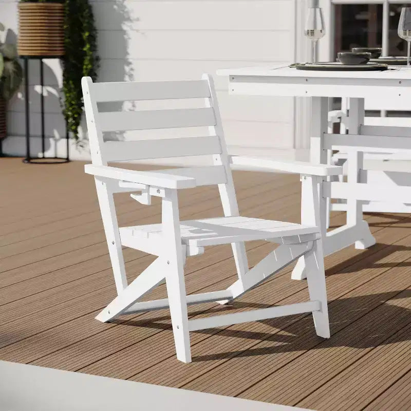 Merrick Lane 7 PC Adirondack Table and Chairs with Fold Out Cupholders in Recycled HDPE