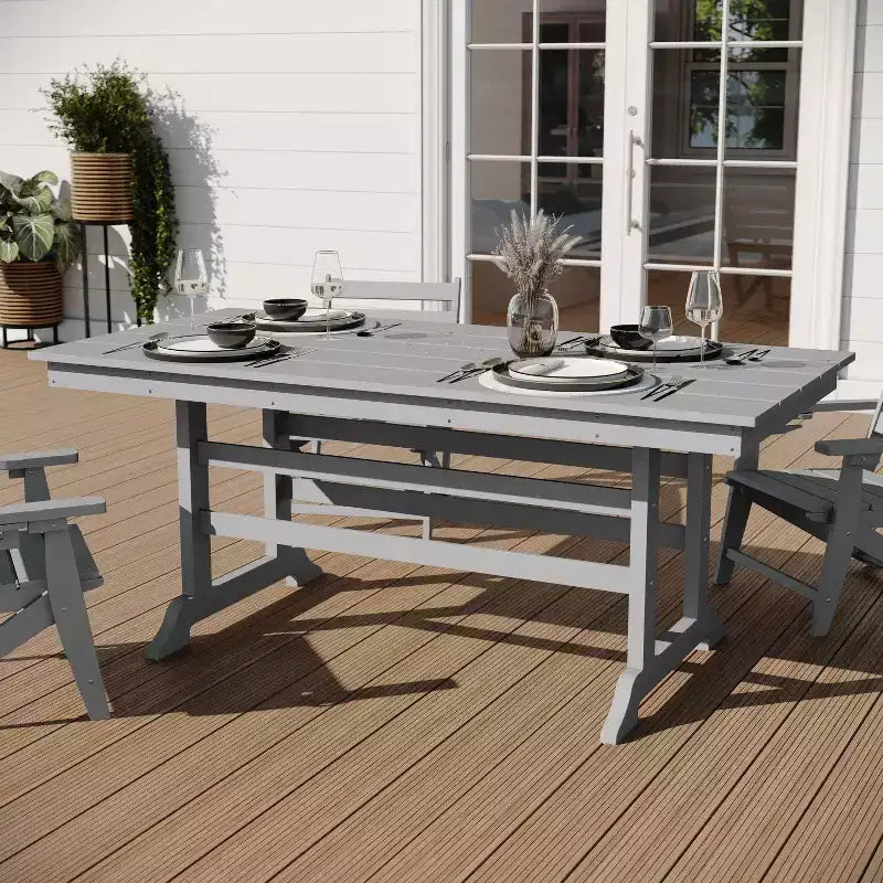 Merrick Lane 7 PC Adirondack Table and Chairs with Fold Out Cupholders in Recycled HDPE