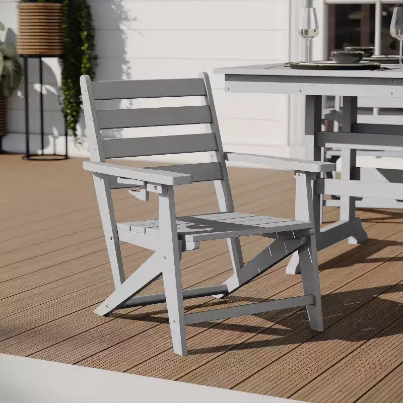 Merrick Lane 7 PC Adirondack Table and Chairs with Fold Out Cupholders in Recycled HDPE