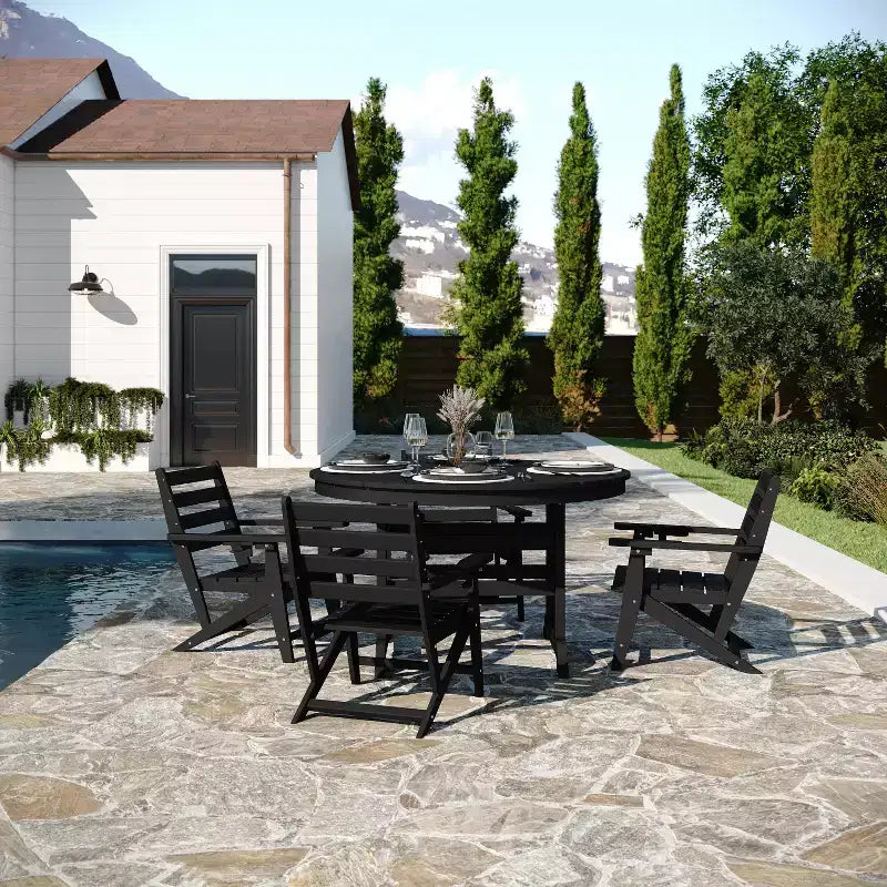 Flash Furniture Tolleson Commercial 5 Piece Adirondack Dining Set with 48 Round Indoor/Outdoor Recycled HDPE Table and 4 Chairs with Cupholders