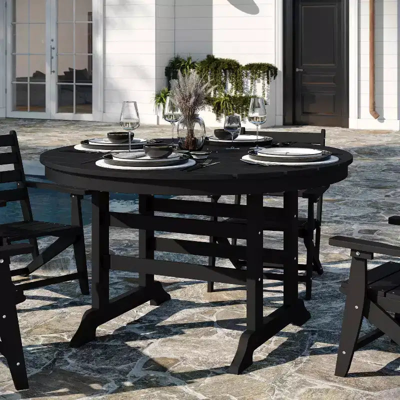 Flash Furniture Tolleson Commercial 5 Piece Adirondack Dining Set with 48 Round Indoor/Outdoor Recycled HDPE Table and 4 Chairs with Cupholders
