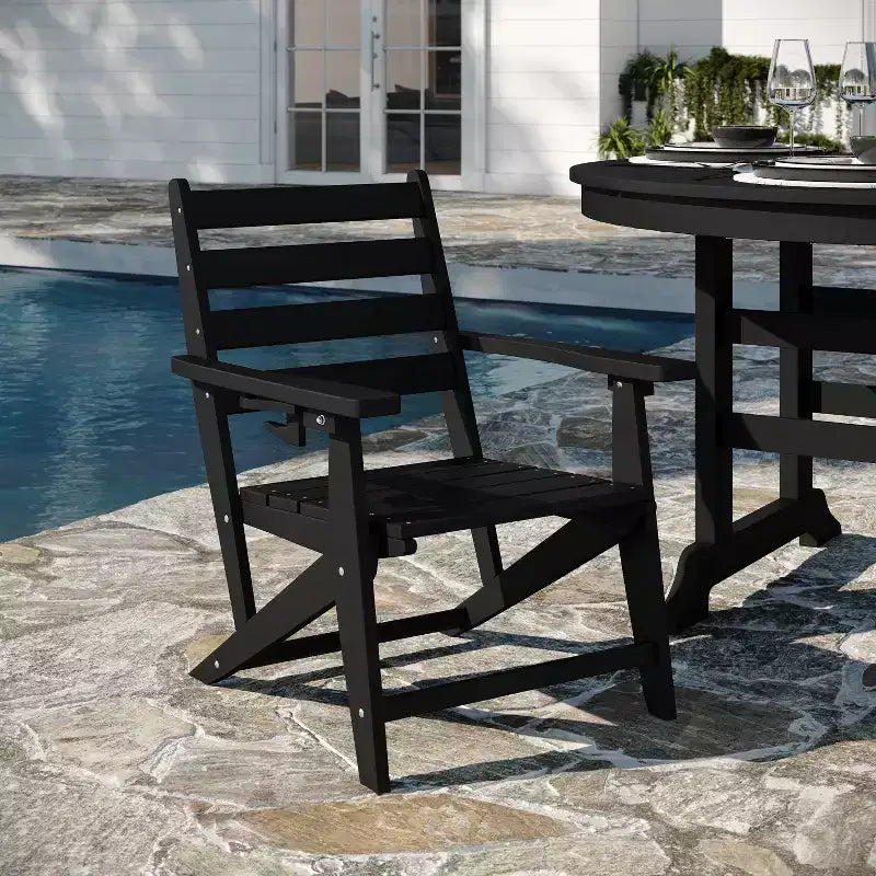 Flash Furniture Tolleson Commercial 5 Piece Adirondack Dining Set with 48 Round Indoor/Outdoor Recycled HDPE Table and 4 Chairs with Cupholders