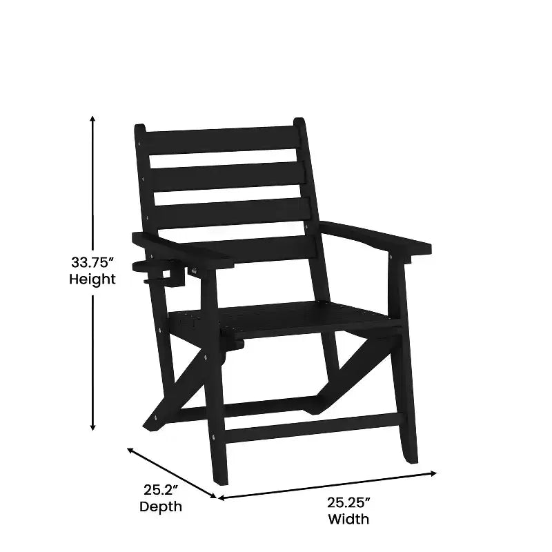 Flash Furniture Tolleson Commercial 5 Piece Adirondack Dining Set with 48 Round Indoor/Outdoor Recycled HDPE Table and 4 Chairs with Cupholders