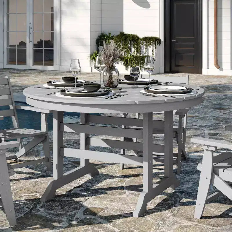 Flash Furniture Tolleson Commercial 5 Piece Adirondack Dining Set with 48 Round Indoor/Outdoor Recycled HDPE Table and 4 Chairs with Cupholders