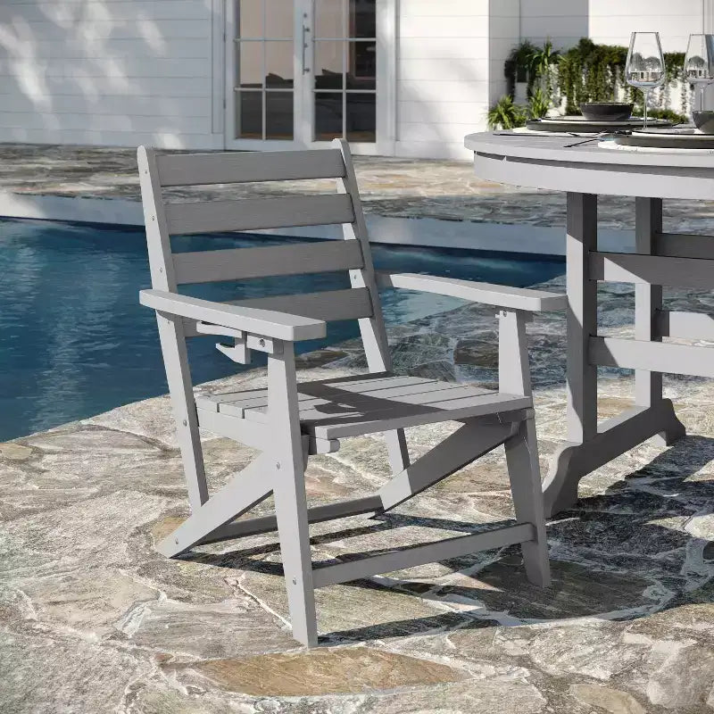 Flash Furniture Tolleson Commercial 5 Piece Adirondack Dining Set with 48 Round Indoor/Outdoor Recycled HDPE Table and 4 Chairs with Cupholders