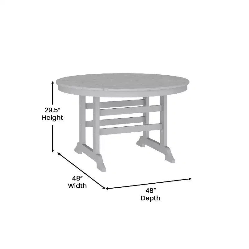 Flash Furniture Tolleson Commercial 5 Piece Adirondack Dining Set with 48 Round Indoor/Outdoor Recycled HDPE Table and 4 Chairs with Cupholders