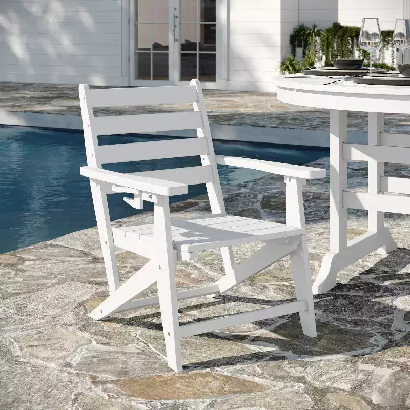 Flash Furniture Tolleson Commercial 5 Piece Adirondack Dining Set with 48 Round Indoor/Outdoor Recycled HDPE Table and 4 Chairs with Cupholders