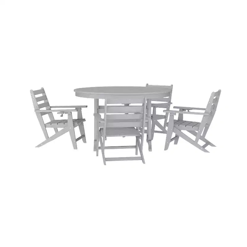 Flash Furniture Tolleson Commercial 5 Piece Adirondack Dining Set with 48 Round Indoor/Outdoor Recycled HDPE Table and 4 Chairs with Cupholders
