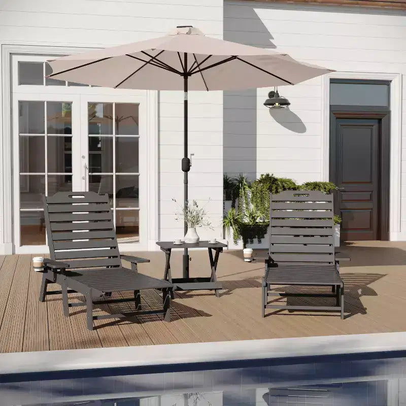 Merrick Lane Ensemble 3 pièces chaises/table Adirondack pour l'intérieur/l'extérieur avec 2 chaises longues réglables avec porte-gobelets et table d'appoint pliante