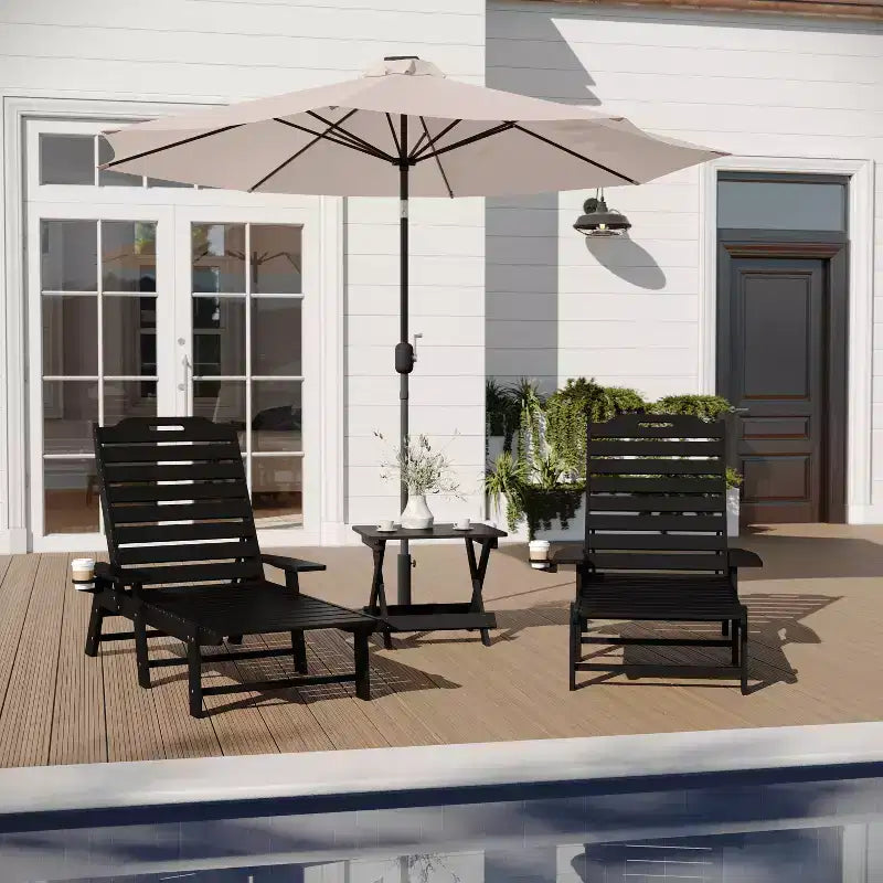 Merrick Lane Ensemble 3 pièces chaises/table Adirondack pour l'intérieur/l'extérieur avec 2 chaises longues réglables avec porte-gobelets et table d'appoint pliante