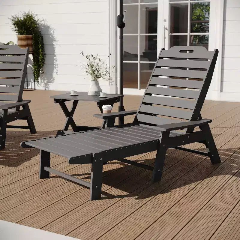 Merrick Lane Ensemble 3 pièces chaises/table Adirondack pour l'intérieur/l'extérieur avec 2 chaises longues réglables avec porte-gobelets et table d'appoint pliante