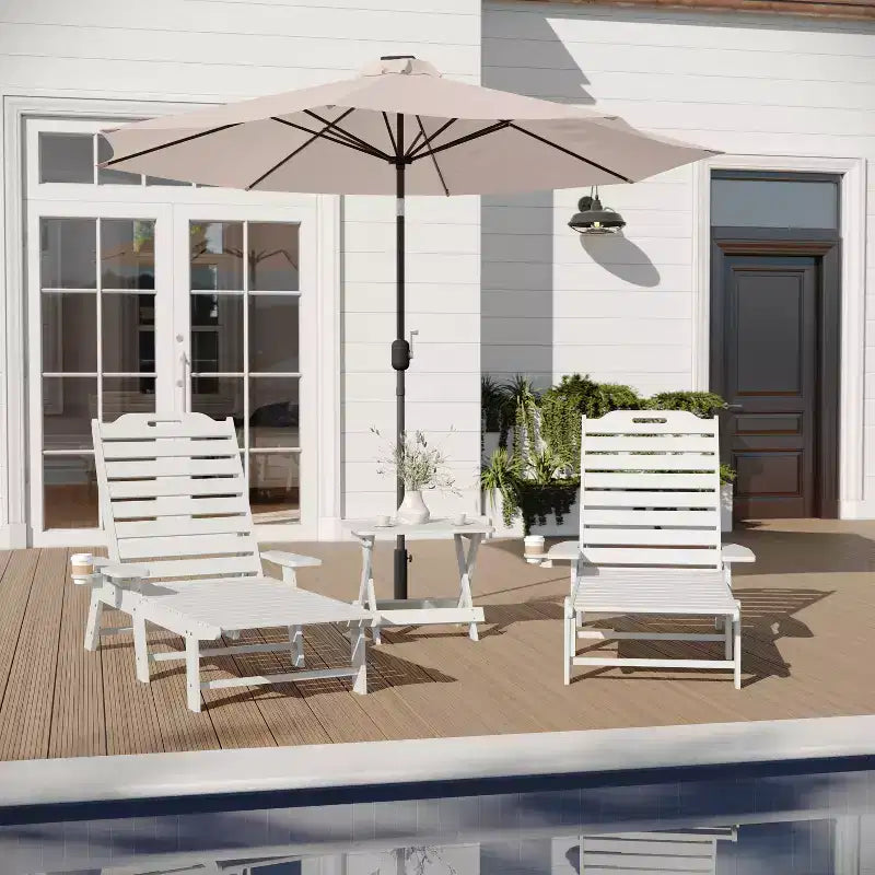 Merrick Lane Ensemble 3 pièces chaises/table Adirondack pour l'intérieur/l'extérieur avec 2 chaises longues réglables avec porte-gobelets et table d'appoint pliante