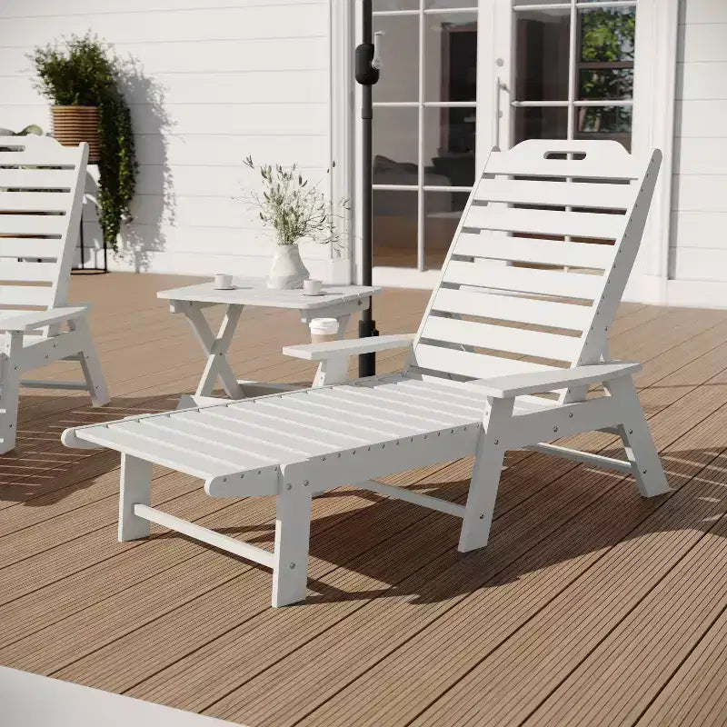 Merrick Lane Ensemble 3 pièces chaises/table Adirondack pour l'intérieur/l'extérieur avec 2 chaises longues réglables avec porte-gobelets et table d'appoint pliante