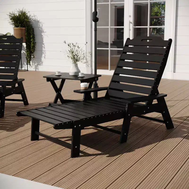 Merrick Lane Ensemble 3 pièces chaises/table Adirondack pour l'intérieur/l'extérieur avec 2 chaises longues réglables avec porte-gobelets et table d'appoint pliante
