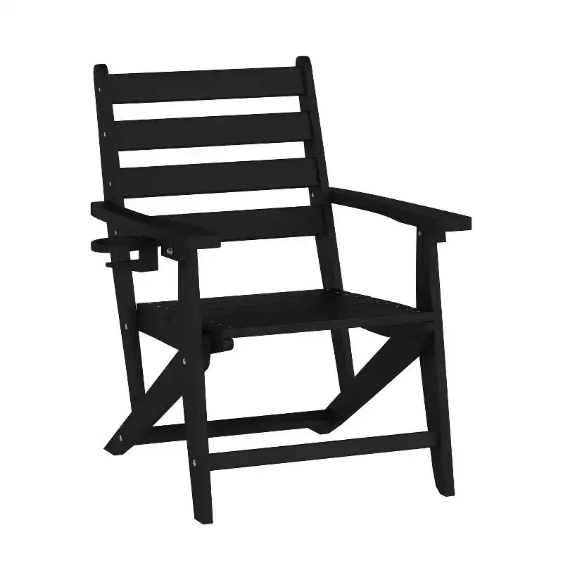 Merrick Lane 5 PC Adirondack Table and Chairs with Fold Out Cupholders in Recycled HDPE
